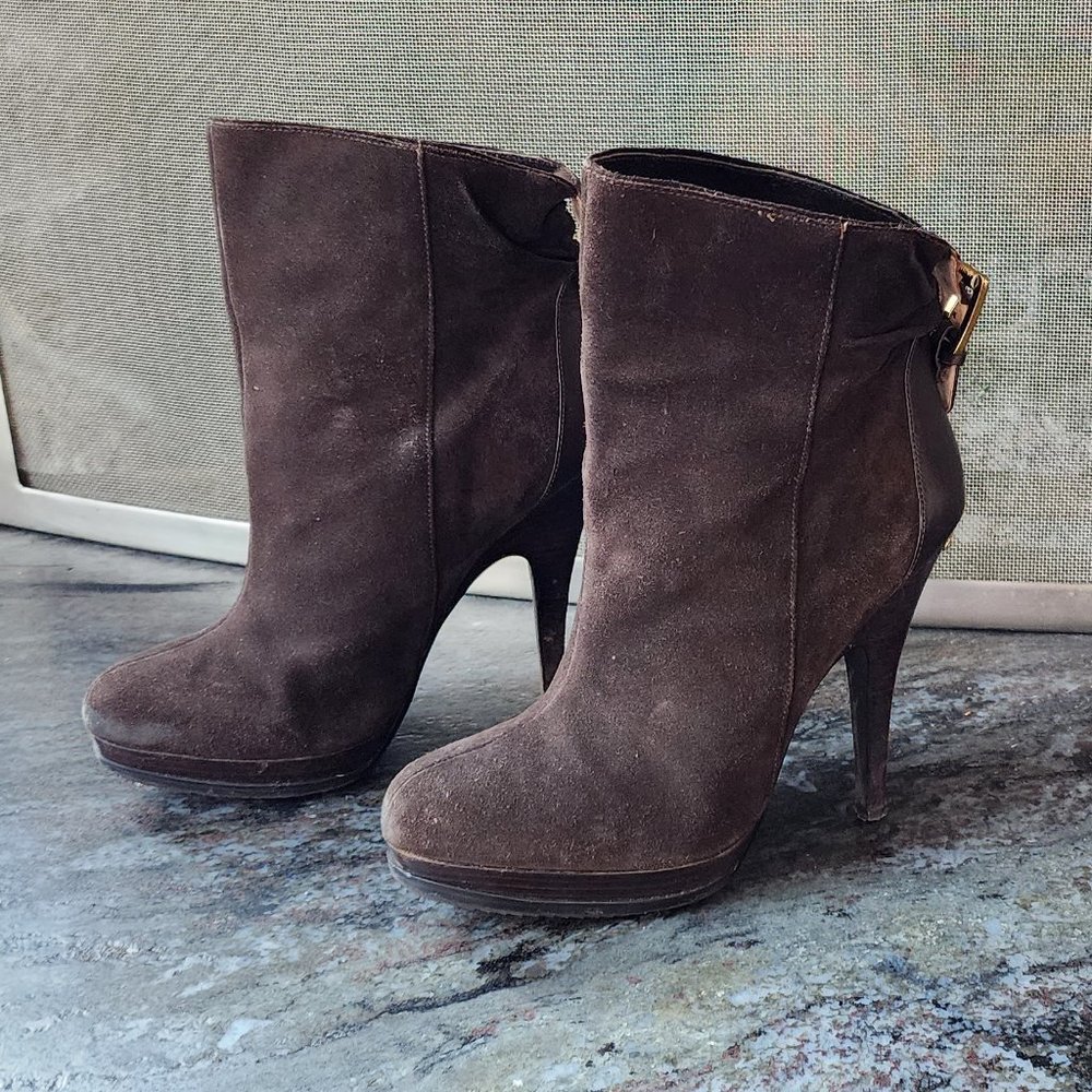 Michael Kors Brown Suede High Heeled Ankle Booties Size 8M - Picture 3 of 15